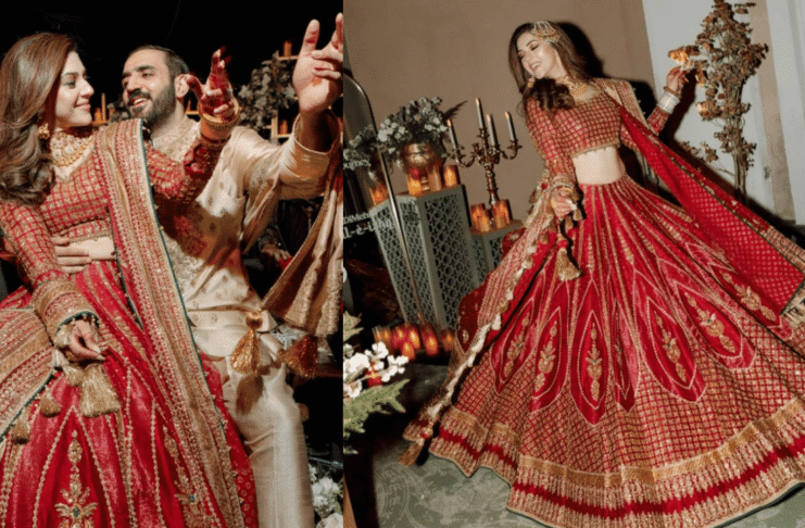 Mehreen Pirzada Stuns in Red Lehenga by Pakistani Designer at Wedding Celebration